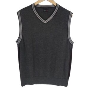 Men’s 100% Merino Wool Sweater Vest Gray Knit Size Large Preppy Academia